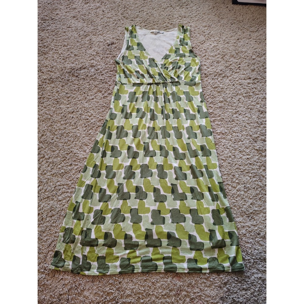 Boden Green Sleeveless Empire Waist Dress V-Neck  US 6L Heart Abstract Patterned